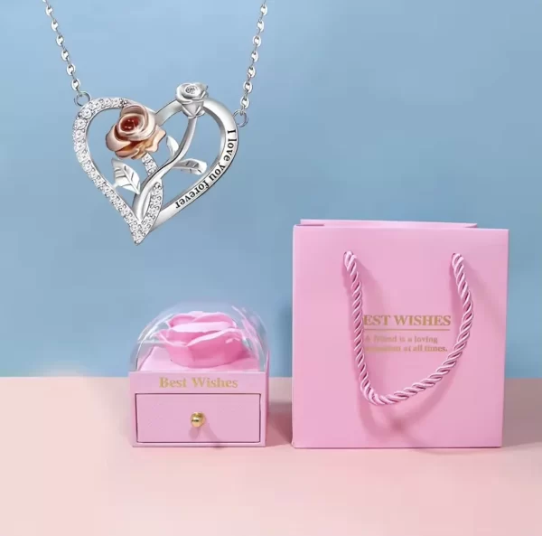 Pink Forever Rose Gift box with Necklace